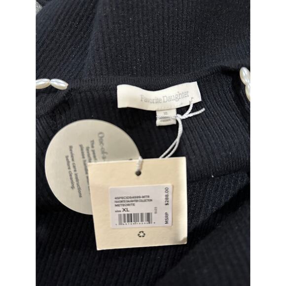 Favorite Daughter Imitation Pearl Strap Dress Black Size XL NWT Ribbed Knit - Picture 4 of 15